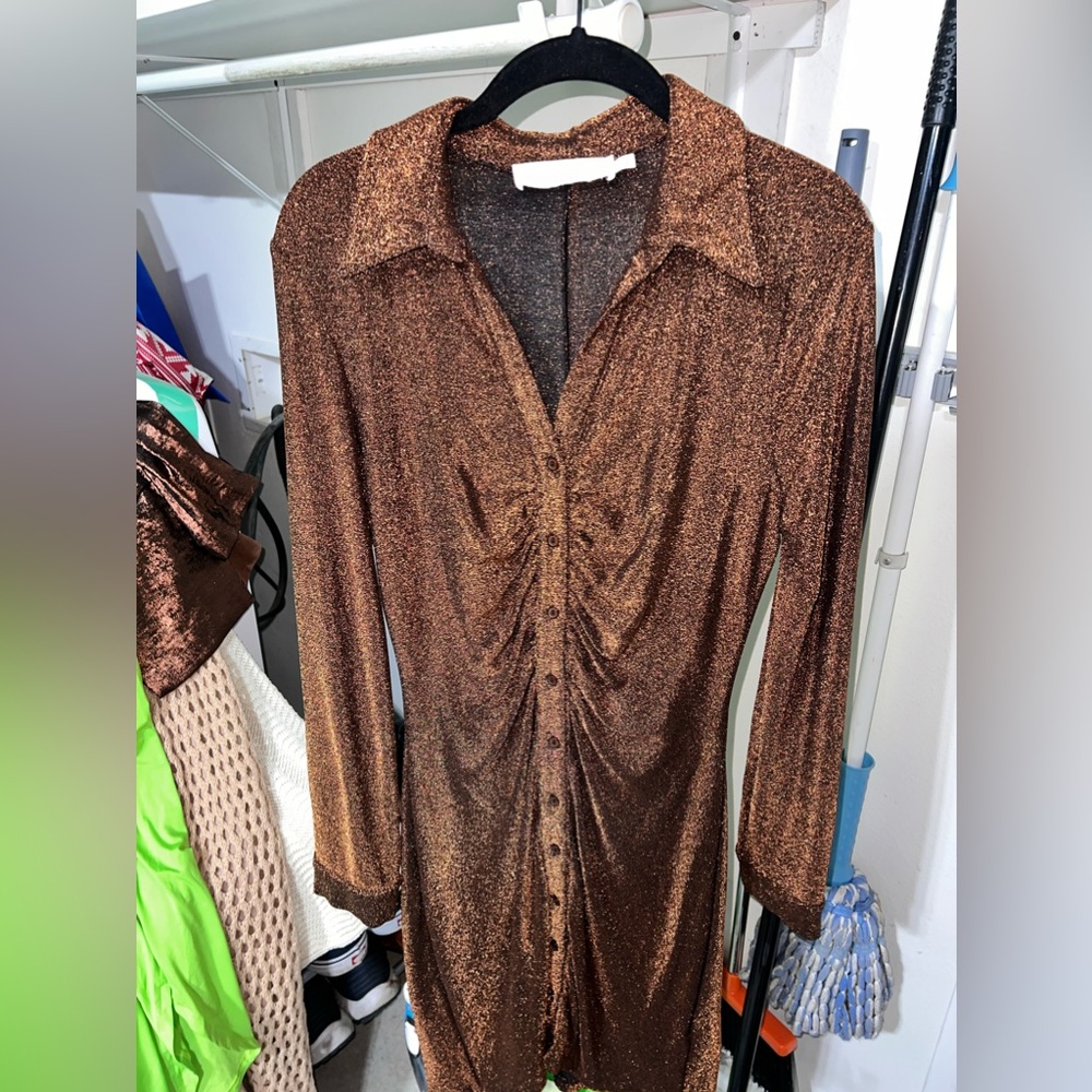 WOMENS GLITTERY BROWN/BLACK LONG SLEEVE DRESS XL